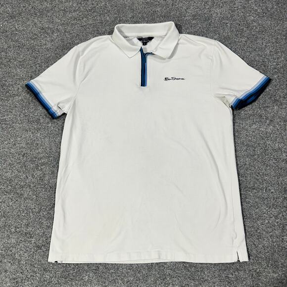 Ben Sherman White Shirt Sleeve Quarter Zip Polo Shirt Size Medium - Picture 1 of 7